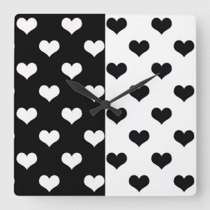Reloj Cuadrado Patrón de corazón de amor blanco negro