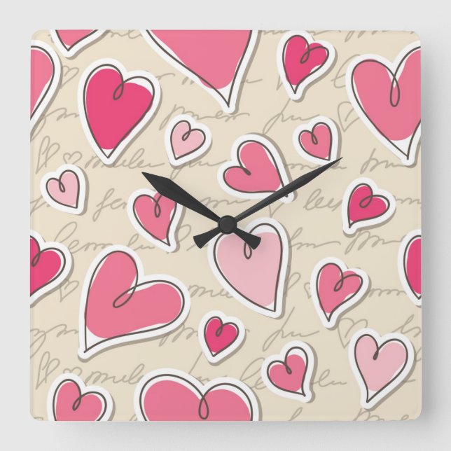 Reloj Cuadrado Patrón de corazones (Anverso)
