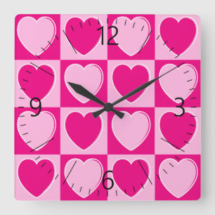 Reloj Cuadrado Patrón de corazones rosados