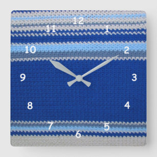 Reloj Cuadrado Patrón de crochet - rayas azules