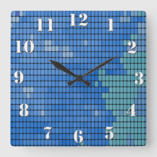 Reloj Cuadrado Patrón de cuadrado azul abstracto