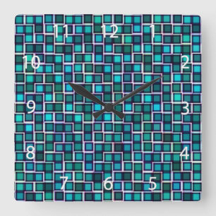 Reloj Cuadrado Patrón de cuadrados azules abstractos