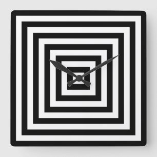 Reloj Cuadrado Patrón de cuadrados concéntricos en blanco y negro