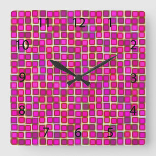 Reloj Cuadrado Patrón de cuadrados rosados abstractos