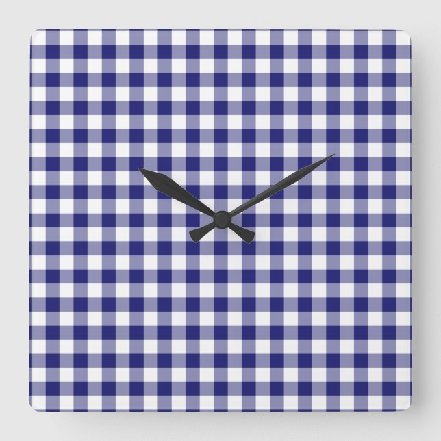 Reloj Cuadrado Patrón de cuadros azules modernos (Anverso)