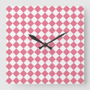 Reloj Cuadrado Patrón de cuadros de diamante rosa blanco