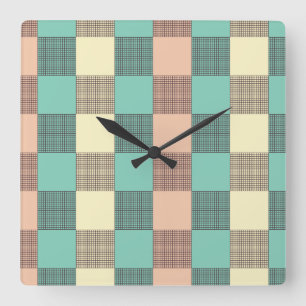 Reloj Cuadrado Patrón de cuadros escoceses continuo  