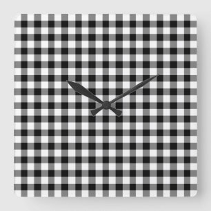 Reloj Cuadrado Patrón de cuadros gingham en blanco y negro