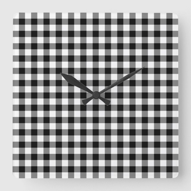 Reloj Cuadrado Patrón de cuadros gingham en blanco y negro (Anverso)