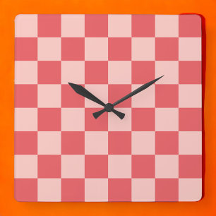 Reloj Cuadrado Patrón de cuadros gingham rosa rojo