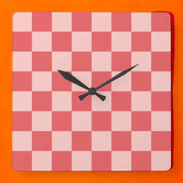 Reloj Cuadrado Patrón de cuadros gingham rosa rojo (Zazzle Pink Red Checkered Gingham Pattern Square Wall Clock)