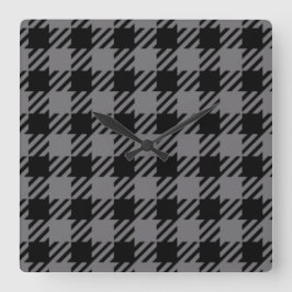 Reloj Cuadrado Patrón de cuadros negro y gris