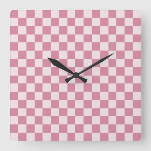 Reloj Cuadrado Patrón de damero rosa polvoriento