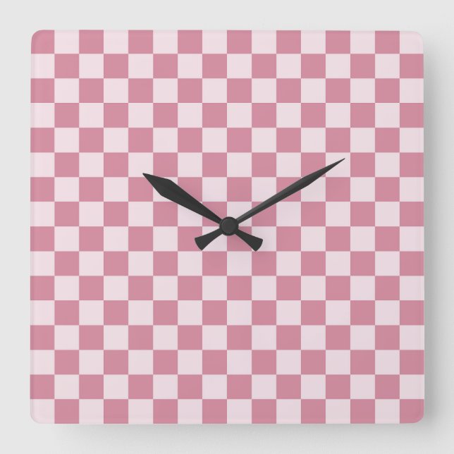 Reloj Cuadrado Patrón de damero rosa polvoriento (Anverso)