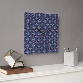 Reloj Cuadrado Patrón de diamante abstracto gris azul