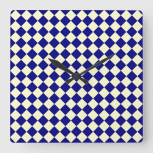 Reloj Cuadrado Patrón de diamante de cuadros azul amarillo