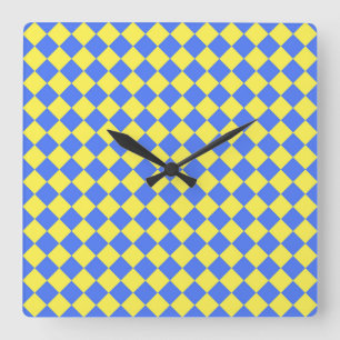 Reloj Cuadrado Patrón de diamante de cuadros azul amarillo