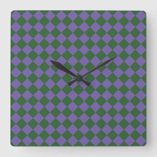 Reloj Cuadrado Patrón de diamante de cuadros púrpura verde