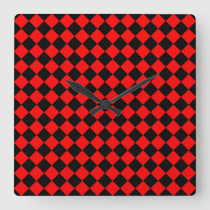 Reloj Cuadrado Patrón de diamante de cuadros rojos y negros
