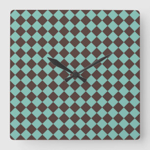Reloj Cuadrado Patrón de diamante de cuadros verde azulado marrón