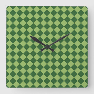Reloj Cuadrado Patrón de diamante de cuadros verdes