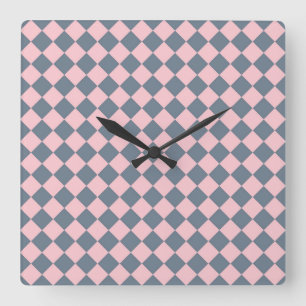 Reloj Cuadrado Patrón de diamante del verificador gris rosado