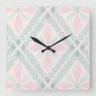 Reloj Cuadrado Patrón de diamante pastel verde y rosa