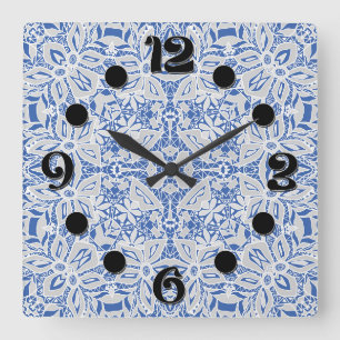 Reloj Cuadrado Patrón de encaje vintage de trabajo abierto gris y