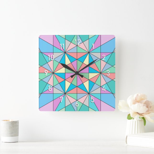 Reloj Cuadrado Patrón de Estrella de Triángulo de Mosaico Pastel  (Hogar)