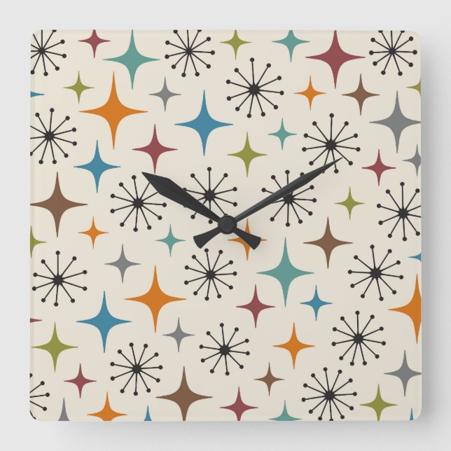 Reloj Cuadrado Patrón de Estrella Explosiva Moderno de Mitad de S (Anverso)