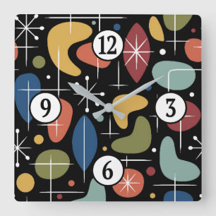 Reloj Cuadrado Patrón de Estrella Explosiva Moderno de Mitad de S