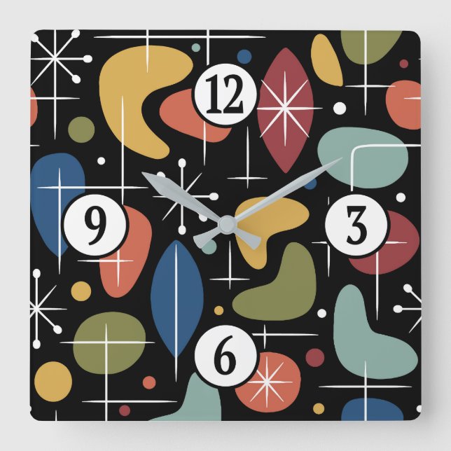 Reloj Cuadrado Patrón de Estrella Explosiva Moderno de Mitad de S (Anverso)