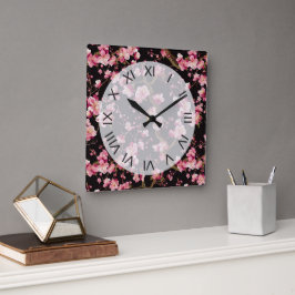 Reloj Cuadrado Patrón de Flor de Cerezo Sakura