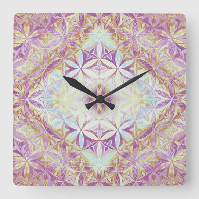 Reloj Cuadrado Patrón de Flor de la Vida (Anverso)