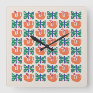 Reloj Cuadrado Patrón de flor de mariposa