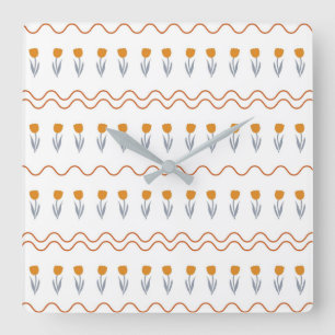 Reloj Cuadrado Patrón de flor de tulipán de raya elegante y diver