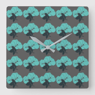 Reloj Cuadrado Patrón de flores coloridas sobre fondo gris