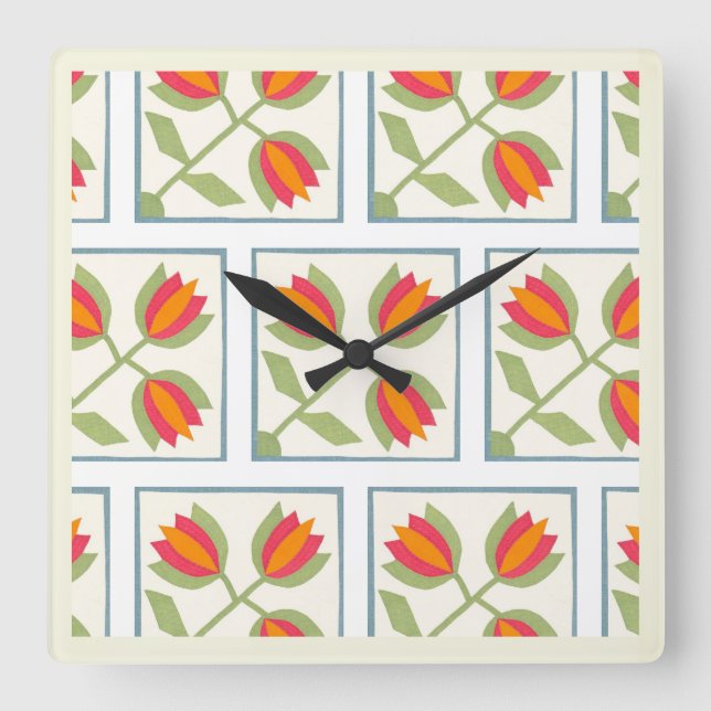 Reloj Cuadrado Patrón de flores decorativas modernas (Anverso)