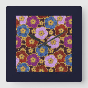 Reloj Cuadrado Patrón de flores multicolores