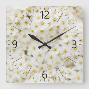 Reloj Cuadrado Patrón de flores pequeñas blancas