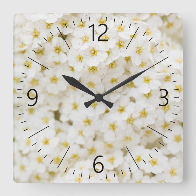 Reloj Cuadrado Patrón de flores pequeñas blancas (Anverso)