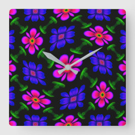 Reloj Cuadrado Patrón de flores rosas adorables