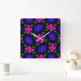 Reloj Cuadrado Patrón de flores rosas adorables