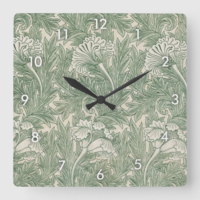 Reloj Cuadrado Patrón de flores, William Morris (Anverso)