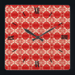 Reloj Cuadrado Patrón de fondo de pantalla Art Deco - rojo y blan<br><div class="desc">Papel pintado de estilo Art Déco vintage con motivos de baldosas - rojo intenso,  blanco y tonos de coral,  con un fondo rojo sólido</div>