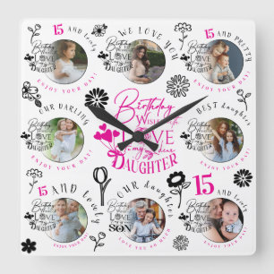 Reloj Cuadrado Patrón de Foto Personalizado Cumpleaños Hija