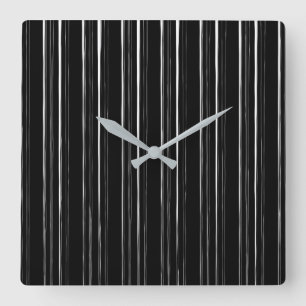 Reloj Cuadrado Patrón de franja irregular elegante en blanco y ne