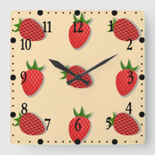 Reloj Cuadrado Patrón de fresa para frutas vibraciones veraniegas