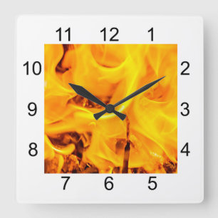 Reloj Cuadrado Patrón De Fuego Y Flores