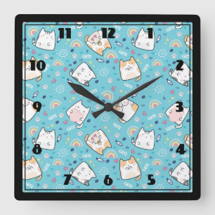 Reloj Cuadrado Patrón de gato kitty caprichoso
